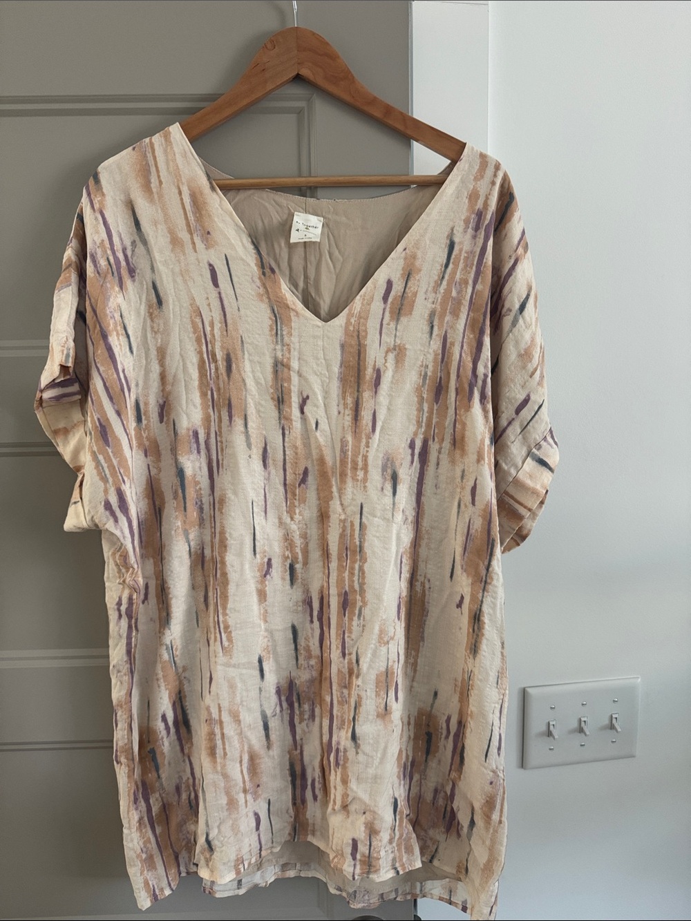 By Together Cream Tunic with Taupe & Lavender Brushstroke Print